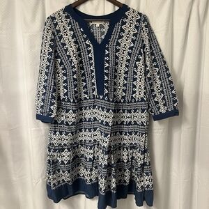 Anthropologie Fig And Flower Women's 1X Dress Geometric Boho Midi Love Flowy EC